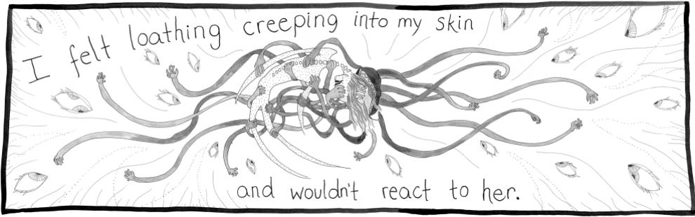 "Unfurling", panel 156 of 177, Struggles with loathing